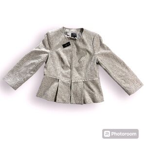 Gray Fleck Tweed Pleated Blazer